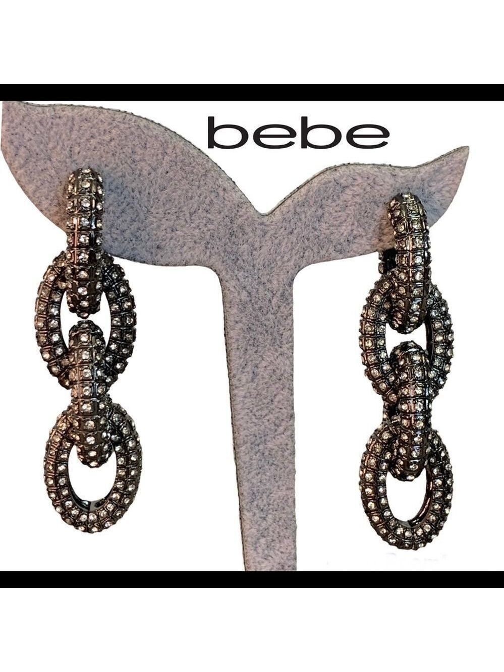BEBE Chrome rhinestone chain-link dangling earrings